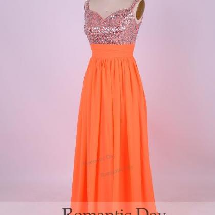 Gorgeous Sequins Chiffon Long Prom Dresses/orange..