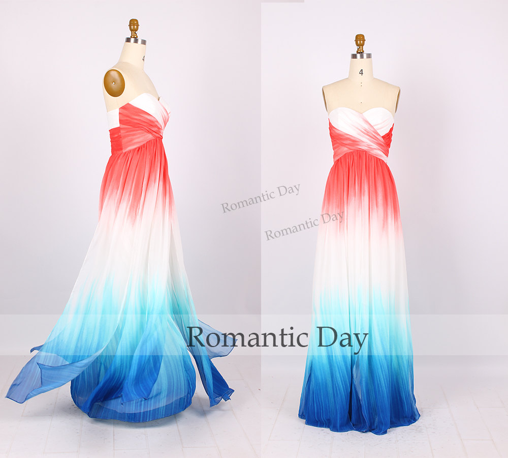 Attractive Design Gradient Color Long Prom Dresses/evening Dress/party Dress/formal Dress/a-line Long Dress 001