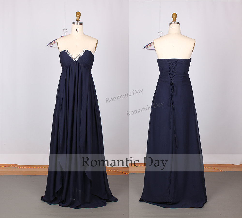 Custom Order -navy Deep V-neck Lace Up A-line Chiffon Long Prom Dresses/prom Party Dresses/sexy Summer Dress 0041
